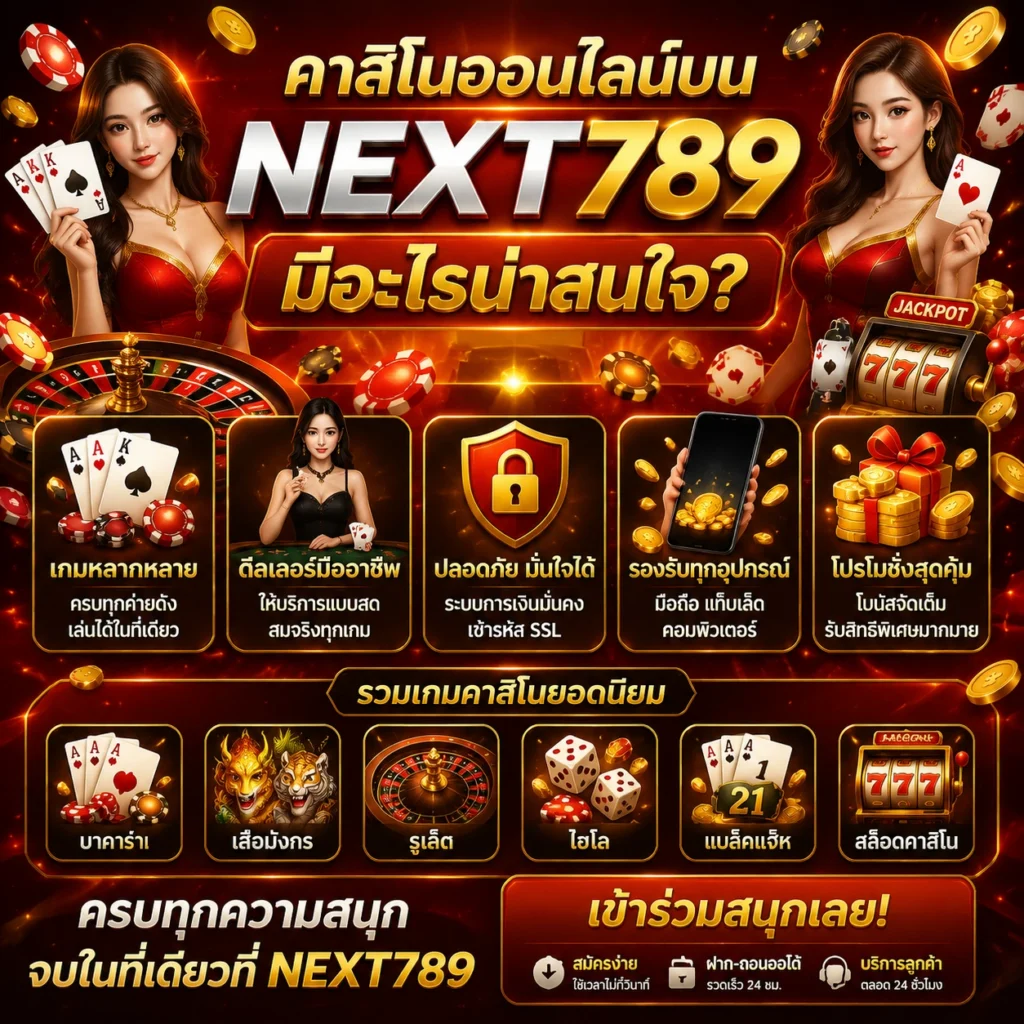 คาสิโนออนไลน์บนNEXT789 มีอะไรน่าสนใจ